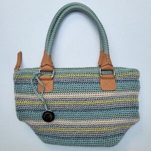 The Sak Crochet Shoulder Bag in Seafoam, Light Blue, Tan & Yellow